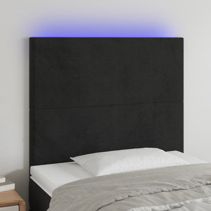 Cabeceira de cama c/ LED veludo 90x5x118/128cm preto