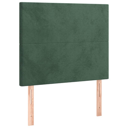 Cabeceira de cama c/ LED veludo 90x5x118/128 cm verde-escuro