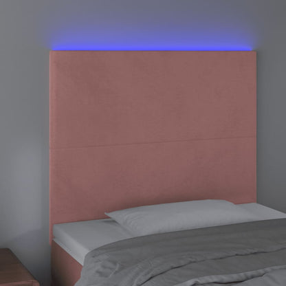 Cabeceira de cama c/ luzes LED veludo 90x5x118/128 cm rosa