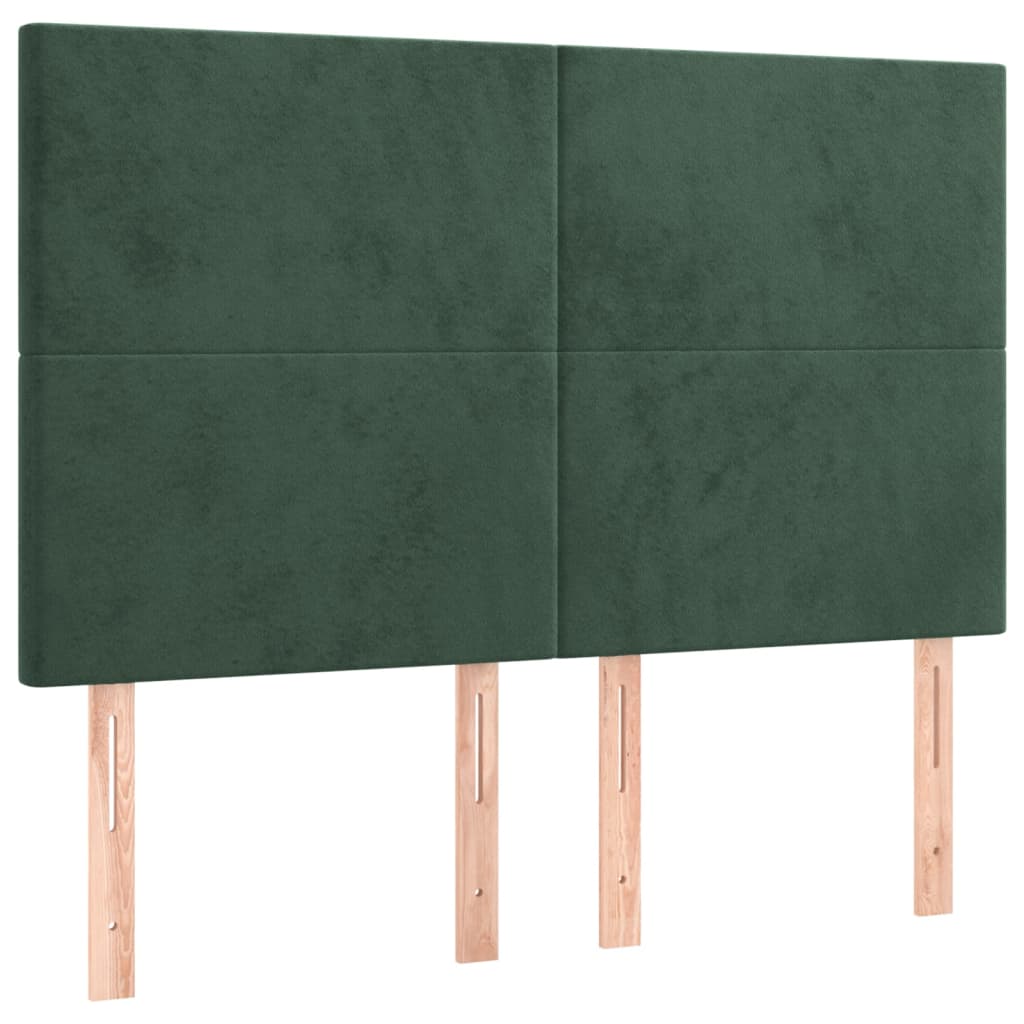 Cabeceira de cama c/ LED veludo 144x5x118/128 cm verde-escuro