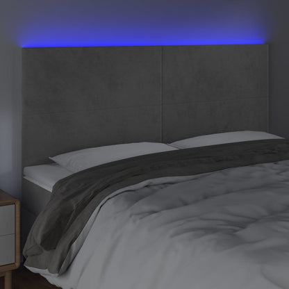 Cabeceira de cama c/ LED veludo 160x5x118/128 cm cinza-claro