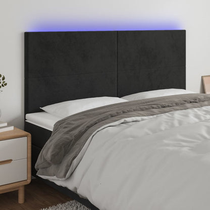 Cabeceira de cama c/ luzes LED veludo 180x5x118/128 cm preto