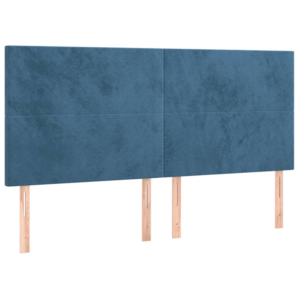 Cabeceira cama c/ luzes LED veludo 180x5x118/128cm azul-escuro