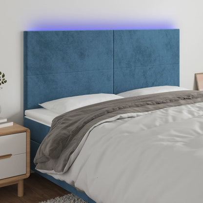 Cabeceira cama c/ luzes LED veludo 180x5x118/128cm azul-escuro