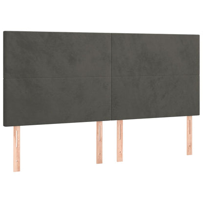 Cabeceira de cama c/ LED veludo 200x5x118/128 cm cinza-escuro