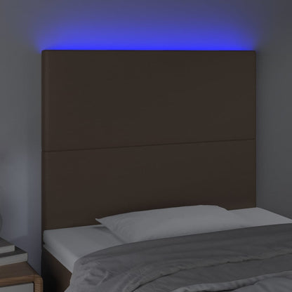 Cabeceira cama c/ LED 80x5x118/128cm couro artificial castanho