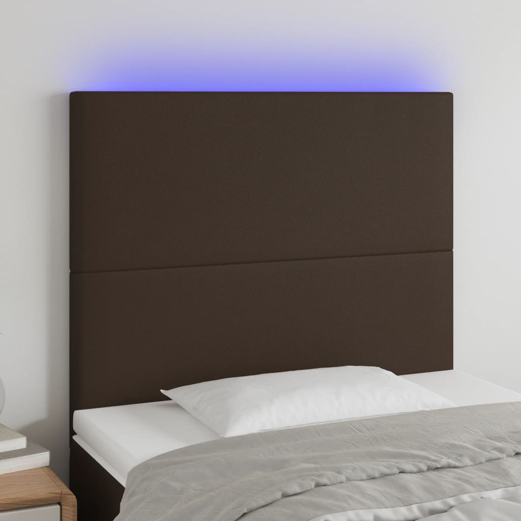 Cabeceira cama c/ LED 80x5x118/128cm couro artificial castanho