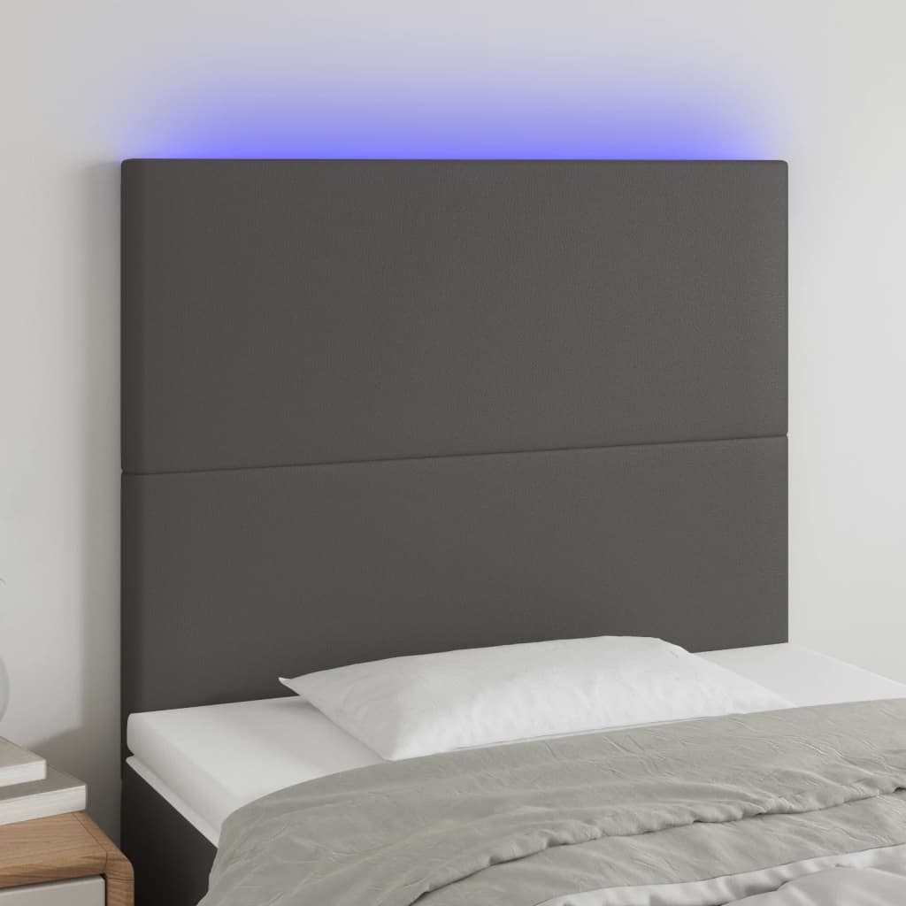 Cabeceira cama c/ LED 80x5x118/128cm couro artificial cinzento