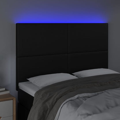 Cabeceira cama c/ LED couro artificial 144x5x118/128 cm preto