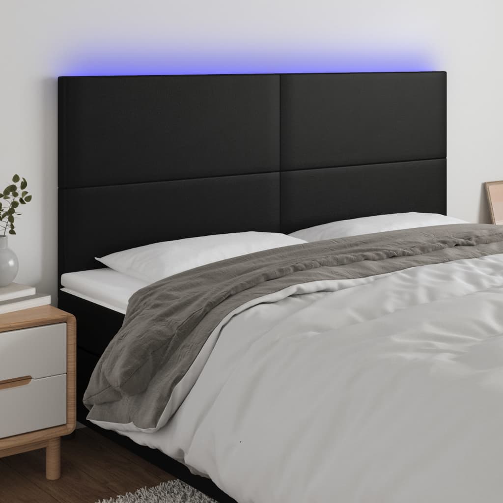 Cabeceira cama c/ LED couro artificial 160x5x118/128 cm preto