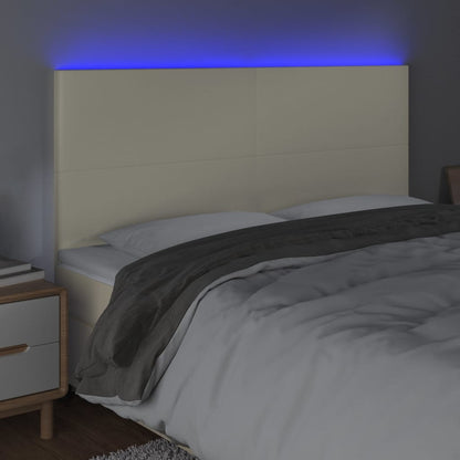 Cabeceira cama c/ LED 160x5x118/128 cm couro artificial crème