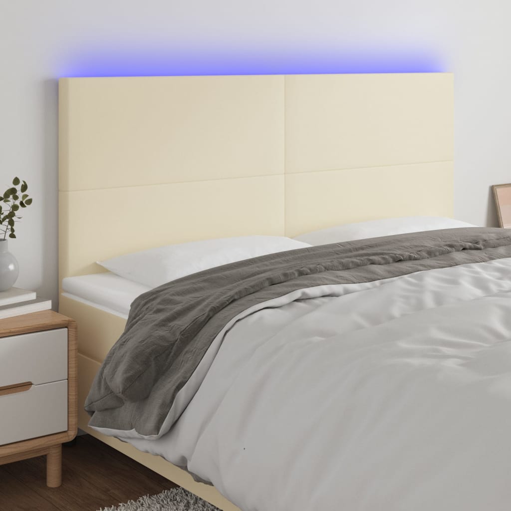 Cabeceira cama c/ LED 160x5x118/128 cm couro artificial crème