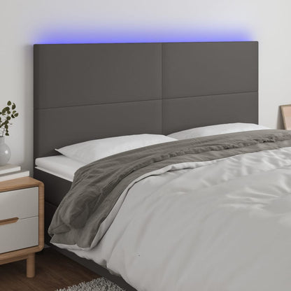 Cabeceira cama c/ LED couro artif. 160x5x118/128 cm cinzento