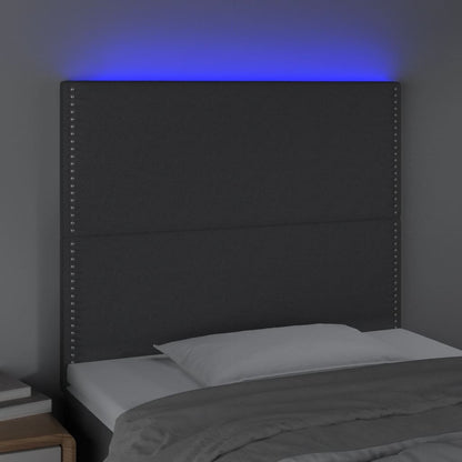 Cabeceira de cama c/ LED tecido 80x5x118/128 cm cinza-escuro