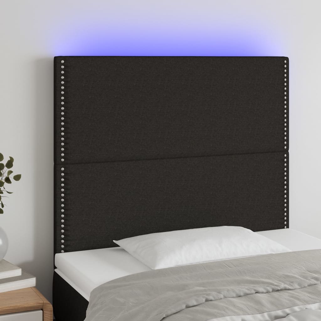 Cabeceira cama c/ LED tecido 80x5x118/128 cm preto