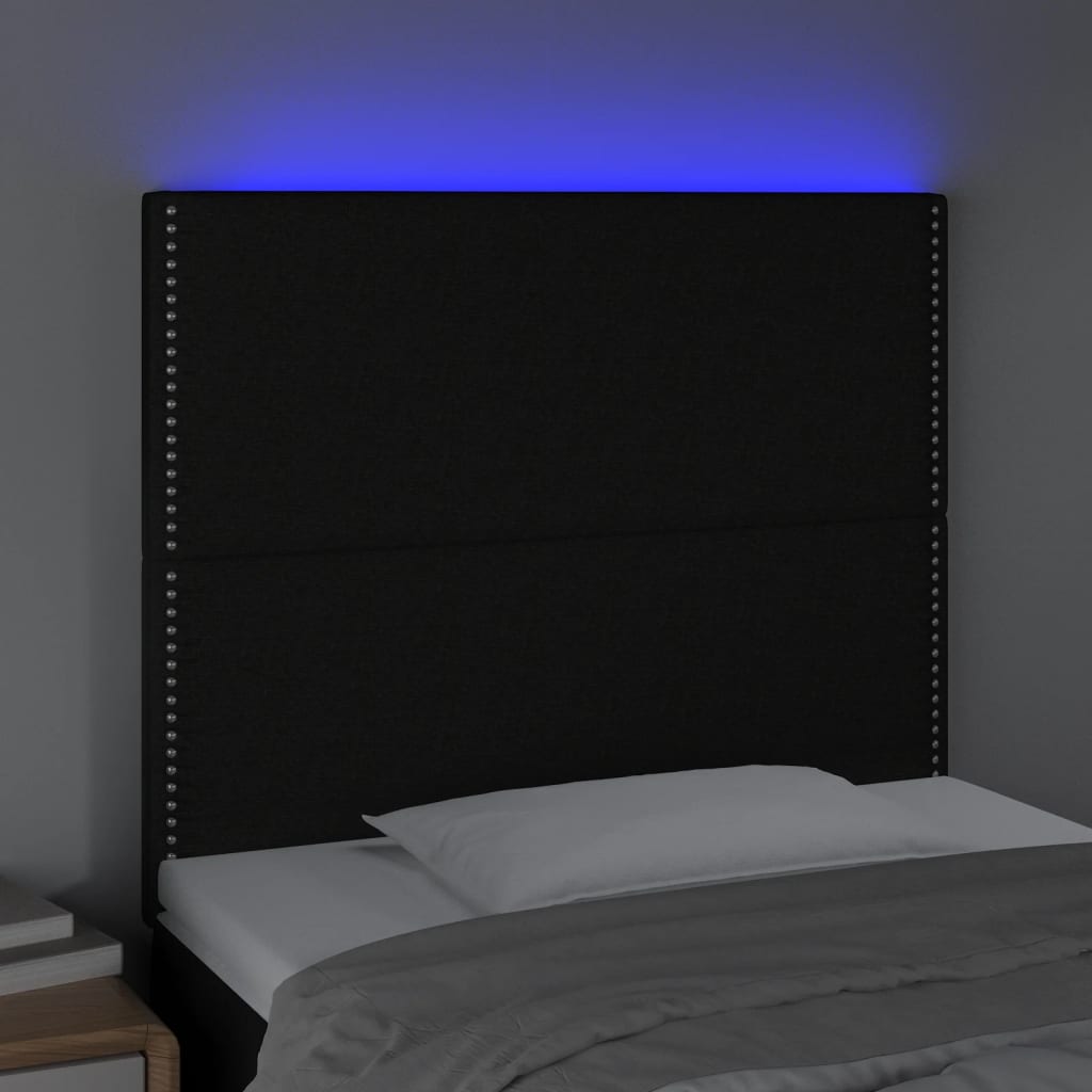 Cabeceira de cama c/ LED tecido 90x5x118/128cm preto