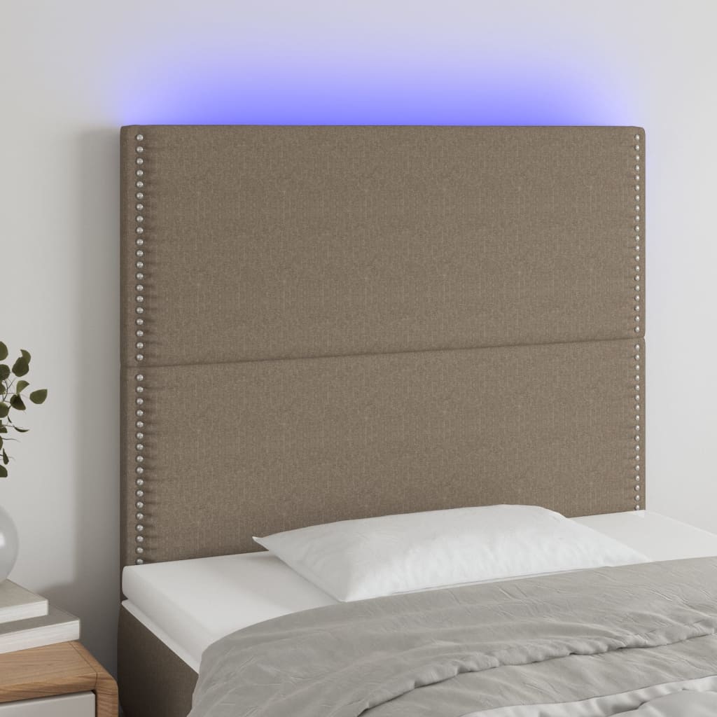 Cabeceira cama c/ LED tecido 100x5x118/128 cm cinza-acastanhado