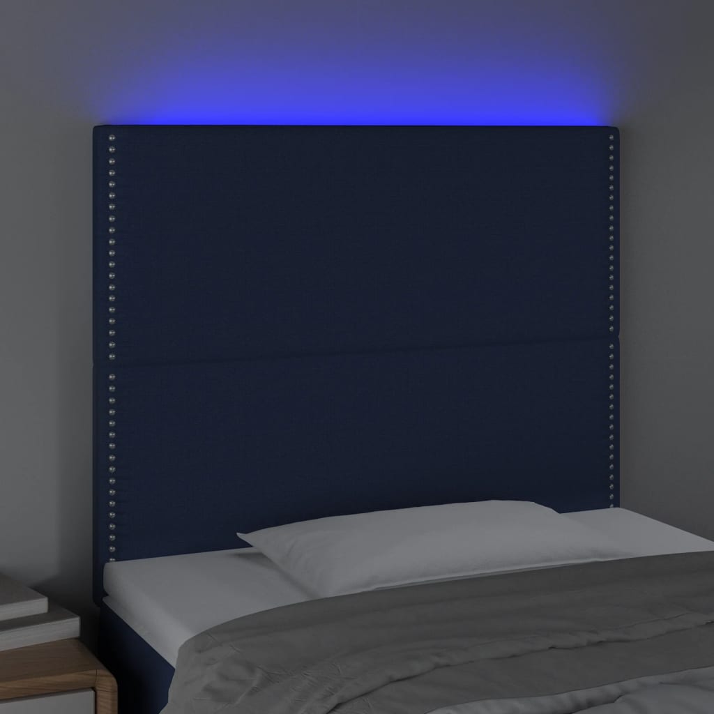 Cabeceira cama c/ LED tecido 100x5x118/128 cm azul