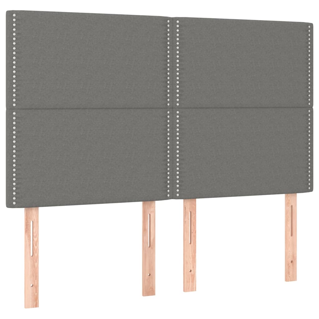 Cabeceira de cama c/ LED tecido 144x5x118/128 cm cinza-escuro