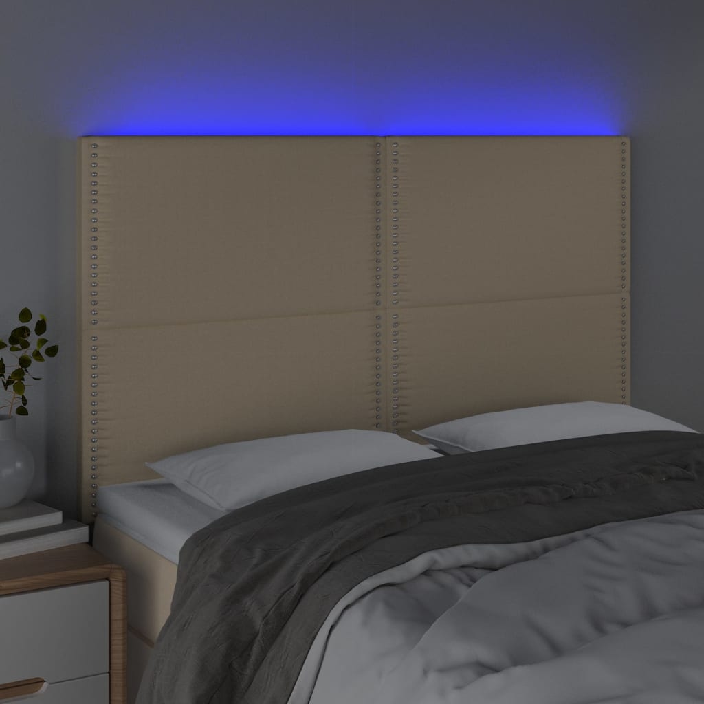 Cabeceira cama c/ LED tecido 144x5x118/128 cm crème