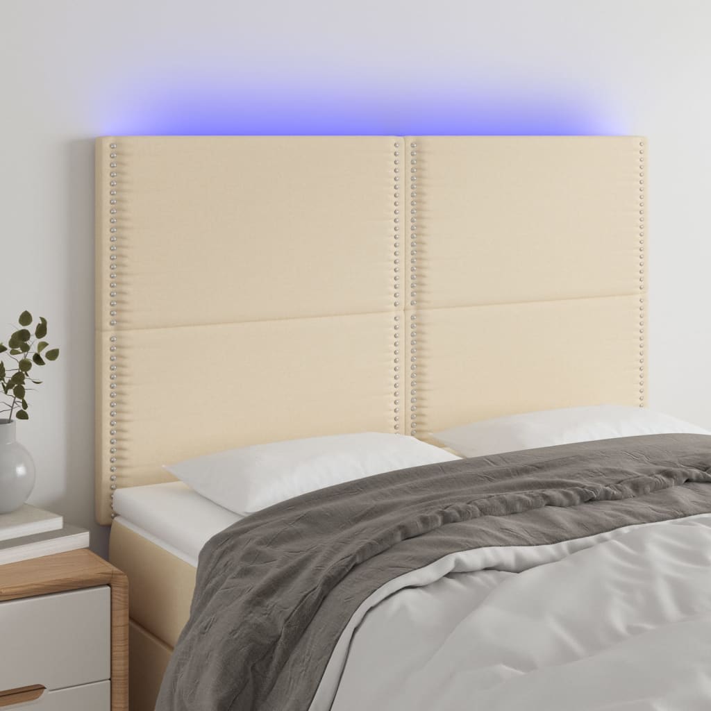 Cabeceira cama c/ LED tecido 144x5x118/128 cm crème