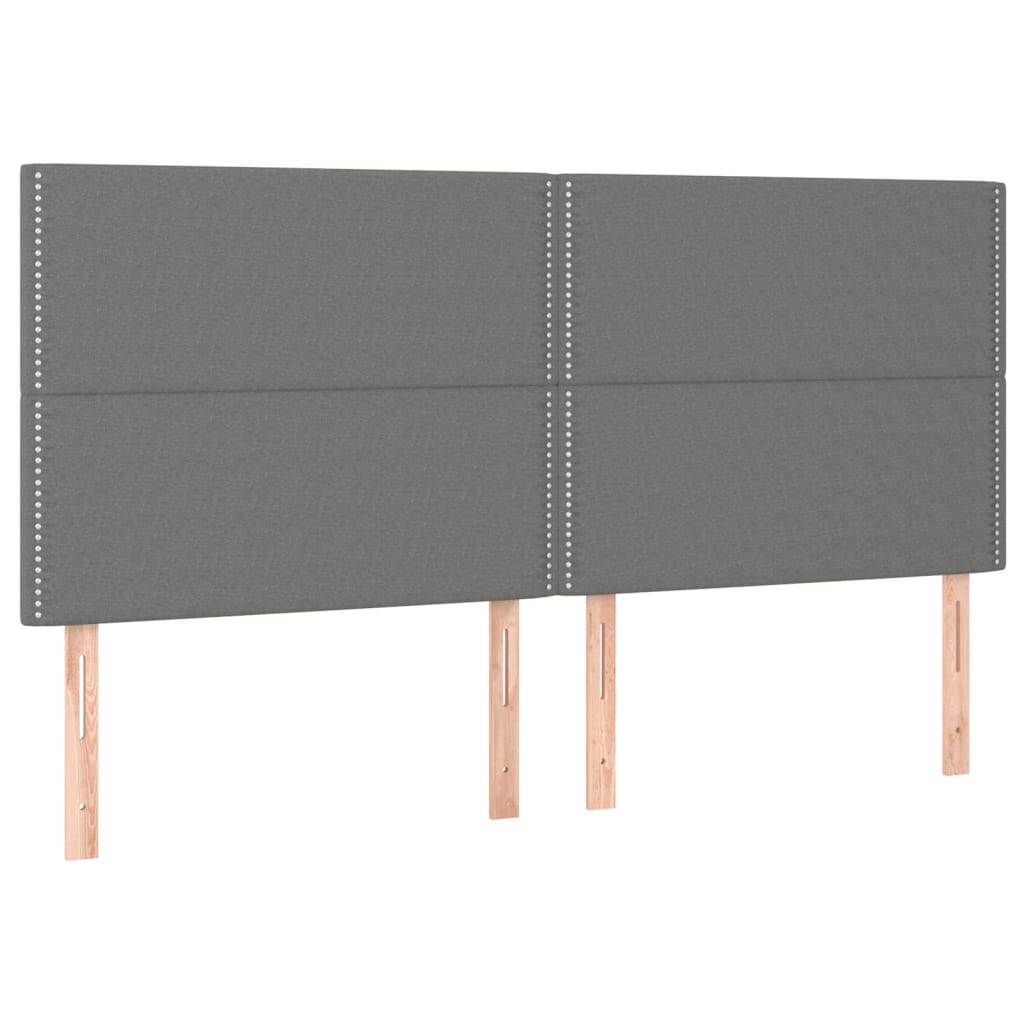 Cabeceira de cama c/ LED tecido 160x5x118/128 cm cinza-escuro