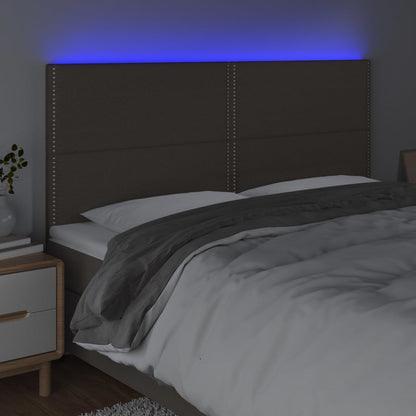 Cabeceira cama c/ LED tecido 160x5x118/128 cm cinza-acastanhado