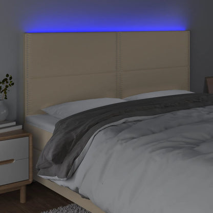 Cabeceira cama c/ LED tecido 200x5x118/128 cm crème