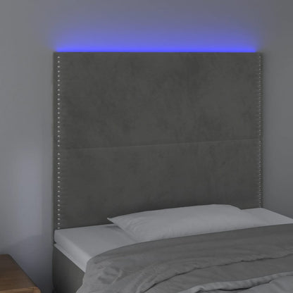 Cabeceira cama c/ luzes LED veludo 80x5x118/128cm cinza-claro