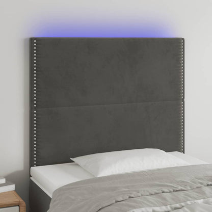 Cabeceira de cama c/ LED veludo 80x5x118/128 cm cinza-escuro