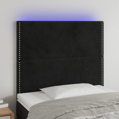 Cabeceira cama c/ LED veludo 80x5x118/128 cm preto