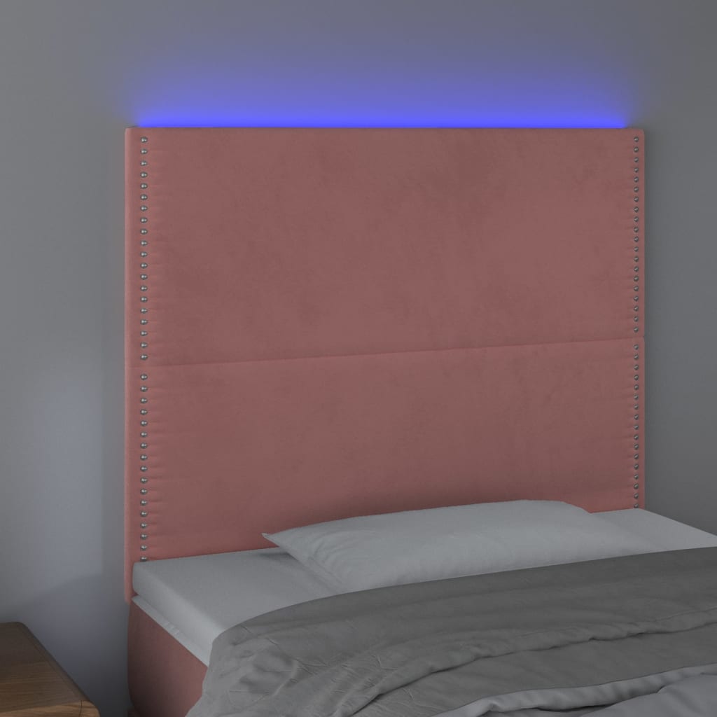 Cabeceira de cama c/ luzes LED veludo 80x5x118/128 cm rosa