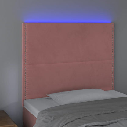 Cabeceira de cama c/ luzes LED veludo 90x5x118/128 cm rosa