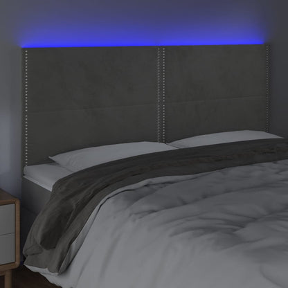 Cabeceira de cama c/ LED veludo 160x5x118/128 cm cinza-claro