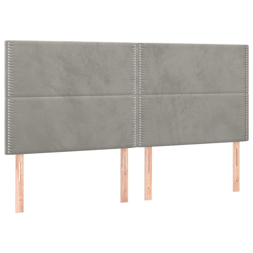 Cabeceira de cama c/ LED veludo 160x5x118/128 cm cinza-claro