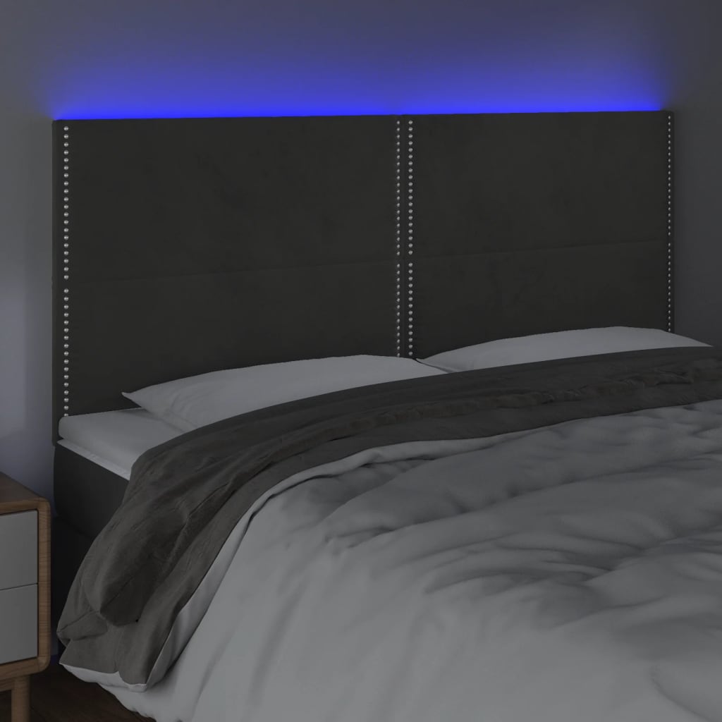 Cabeceira de cama c/ LED veludo 160x5x118/128 cm cinza-escuro