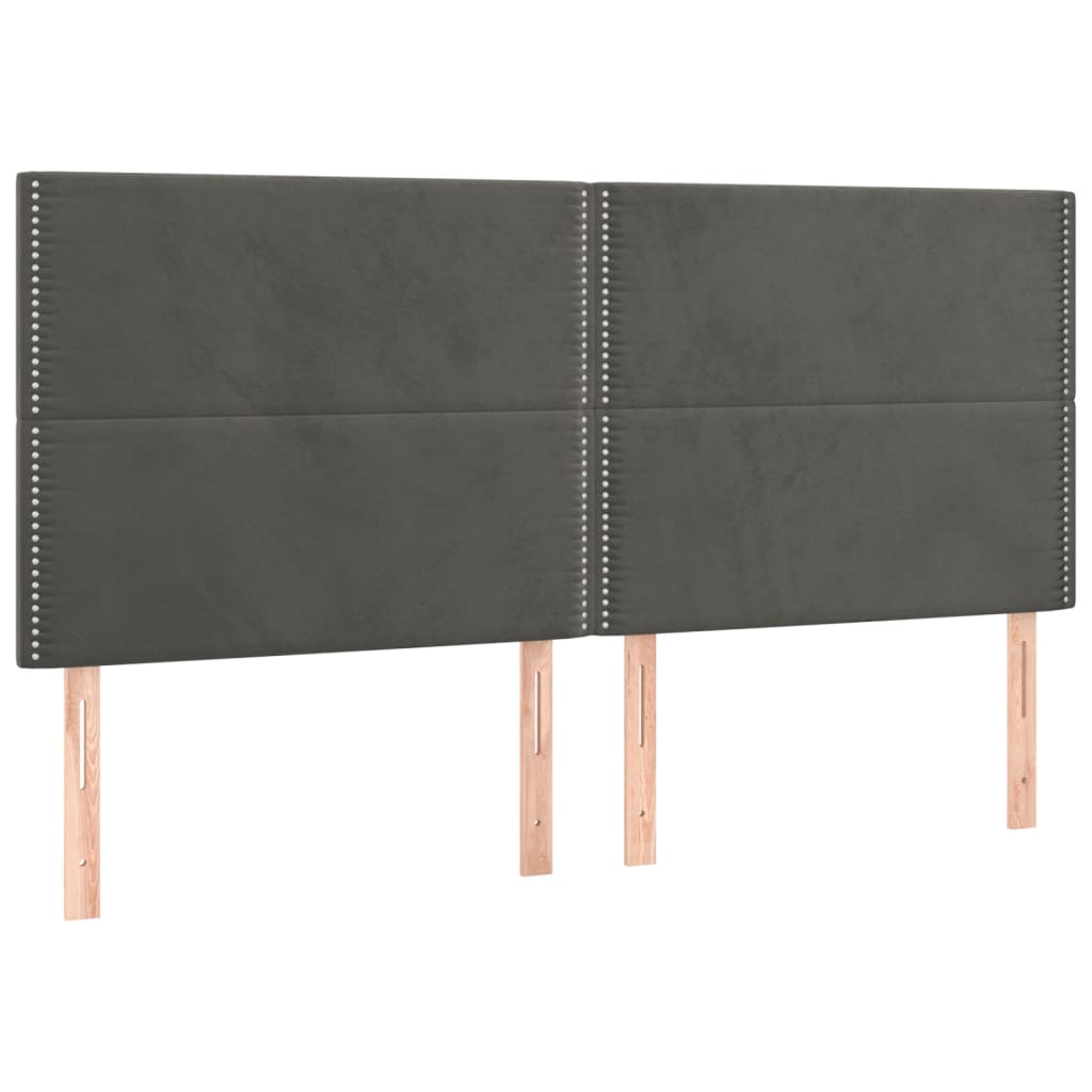 Cabeceira de cama c/ LED veludo 160x5x118/128 cm cinza-escuro