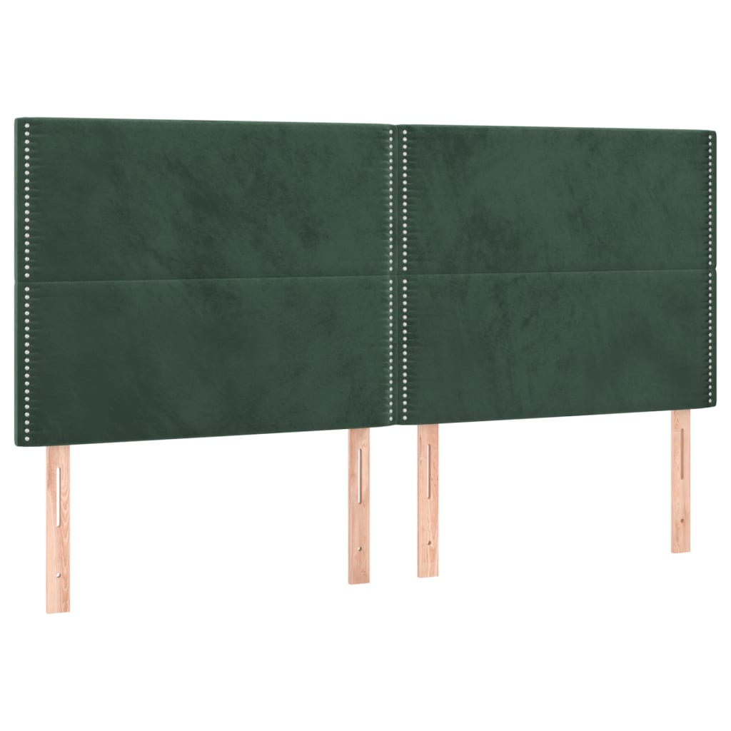 Cabeceira de cama c/ LED veludo 160x5x118/128 cm verde-escuro