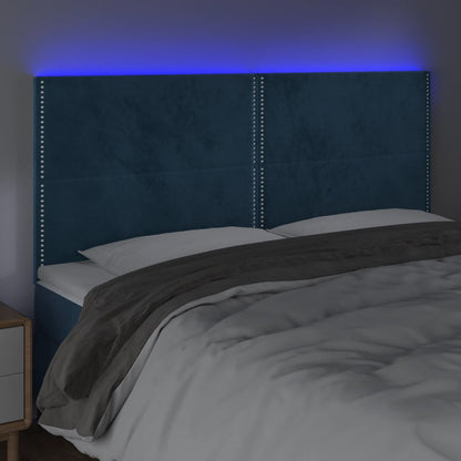 Cabeceira cama c/ luzes LED veludo 160x5x118/128cm azul-escuro