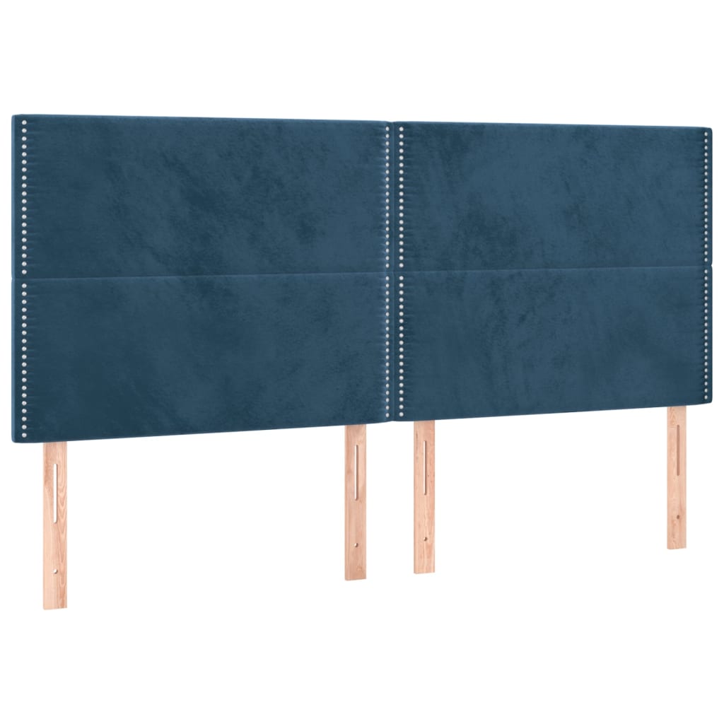 Cabeceira cama c/ luzes LED veludo 160x5x118/128cm azul-escuro