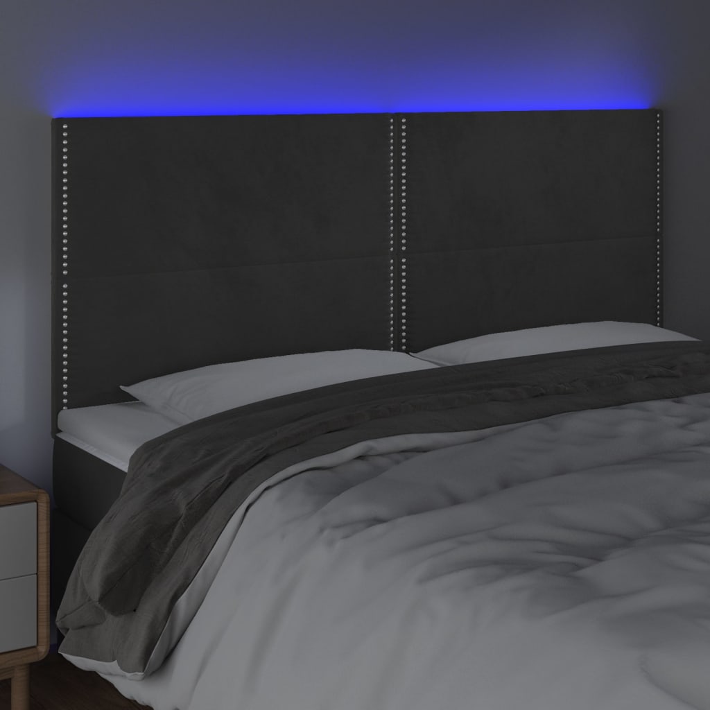 Cabeceira de cama c/ LED veludo 180x5x118/128 cm cinza-escuro