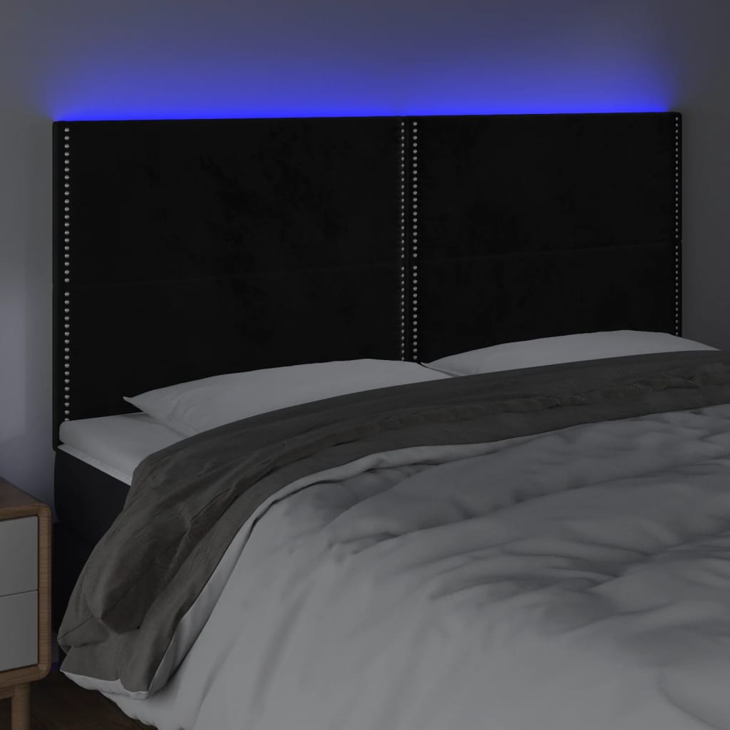 Cabeceira de cama c/ luzes LED veludo 180x5x118/128 cm preto