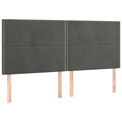 Cabeceira de cama c/ LED veludo 200x5x118/128 cm cinza-escuro