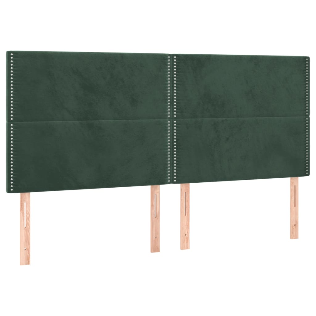 Cabeceira de cama c/ LED veludo 200x5x118/128 cm verde-escuro