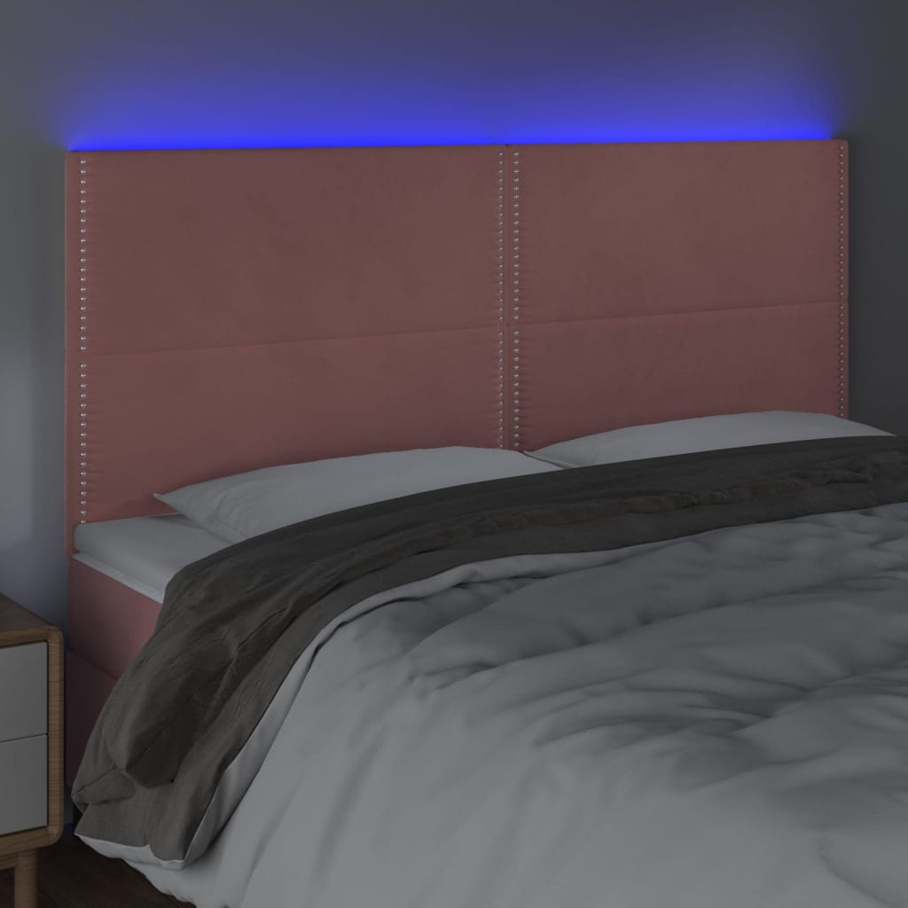 Cabeceira de cama c/ luzes LED veludo 200x5x118/128 cm rosa