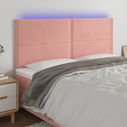 Cabeceira de cama c/ luzes LED veludo 200x5x118/128 cm rosa