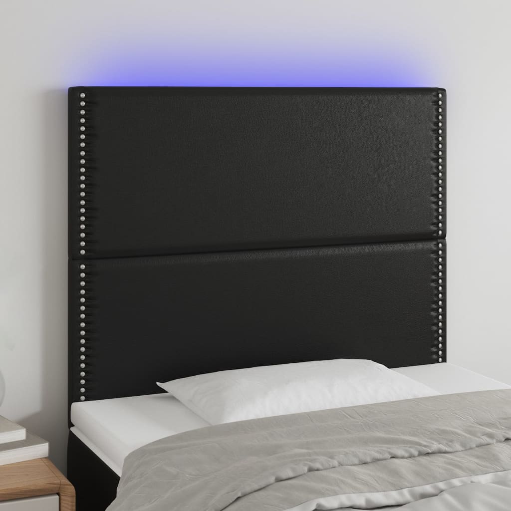 Cabeceira cama c/ LED couro artificial 80x5x118/128 cm preto