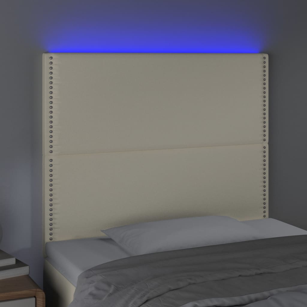 Cabeceira de cama c/ LED 80x5x118/128cm couro artificial crème