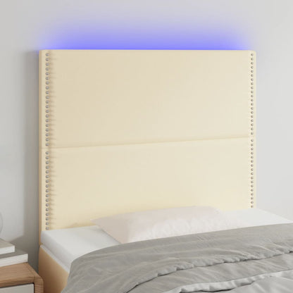 Cabeceira de cama c/ LED 80x5x118/128cm couro artificial crème