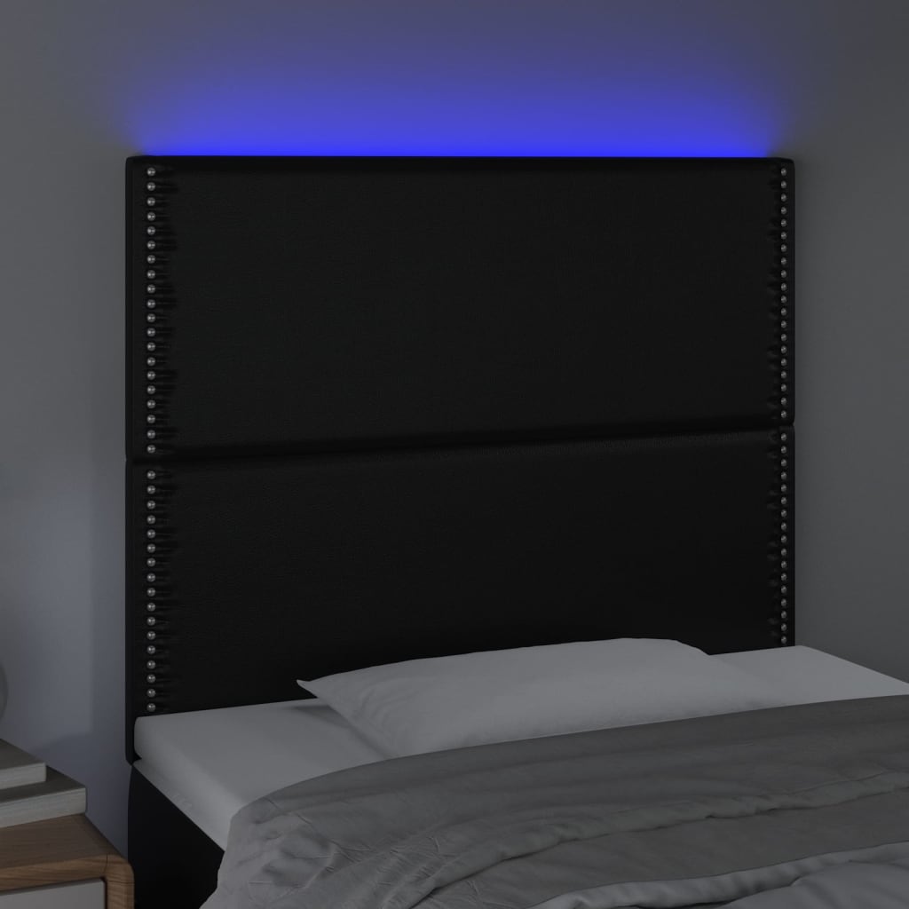 Cabeceira cama c/ LED couro artificial 100x5x118/128 cm preto